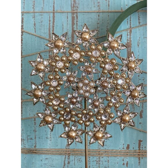 Pottery Barn Jeweled Snowflake Christmas Tree Topper White Yellow Pearl Goldtone - Picture 4 of 12